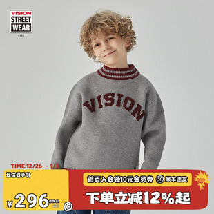 男女儿童秋冬校园复古街头撞色LOGO半高领毛衣 童装 VISION KIDS