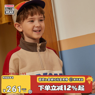 男女儿童美式 童装 复古拼接撞色立领宽松针织卫衣 KIDS VISION