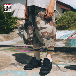 VISION童装 美式复古水洗迷彩印花短裤七分裤男女儿童26春季新款