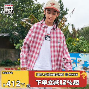 男女儿童25春新款 VISION童装 衬衫 复古宽松肌理感色织格长袖 美式