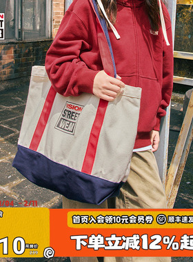 VISION KIDS 美式BOXLOGO大容量工装帆布包托特包2色男女儿童