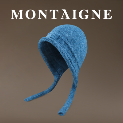 蒙田蓝色绑带针织包头护耳帽子