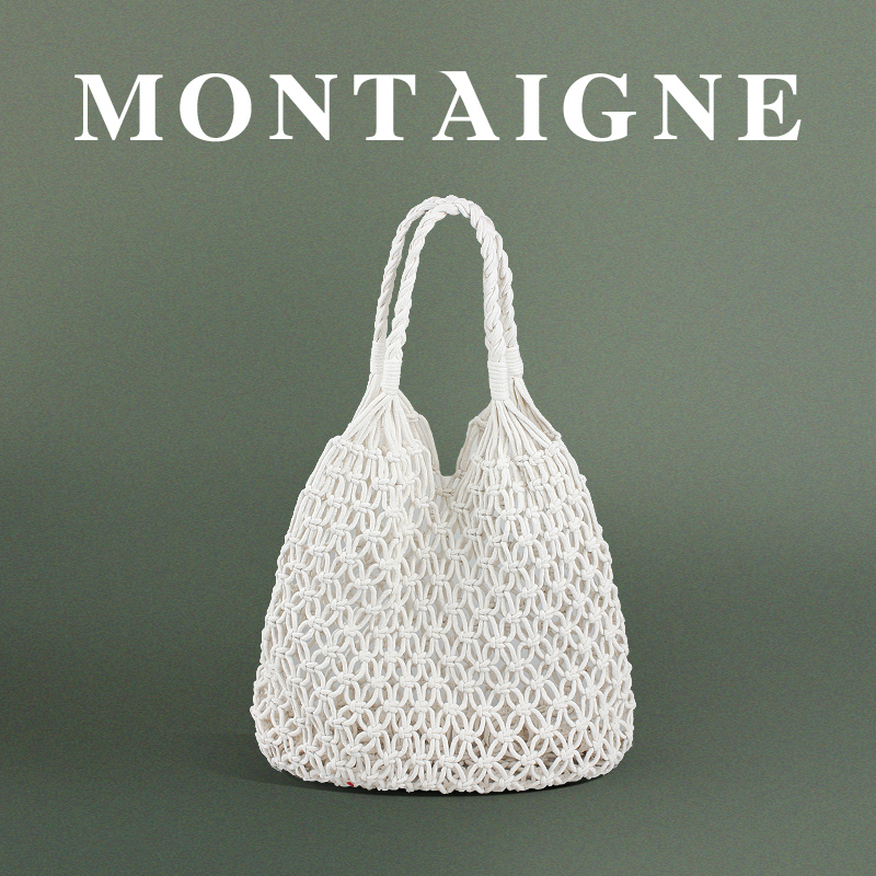 法国Montaigne/蒙田2025夏白色单肩镂空编织包网兜度假手提包女包