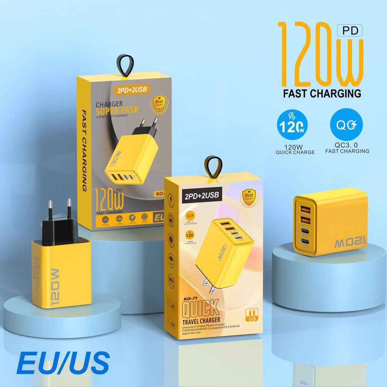 新款120WPD快充充电器双typec双usb适用苹果15华为手机5v2a充电头