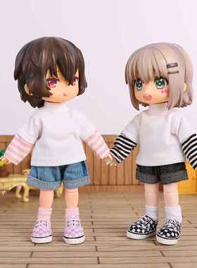 哈乐动漫ob11娃衣条纹长袖上衣12分素体可穿bjd娃娃衣服现货