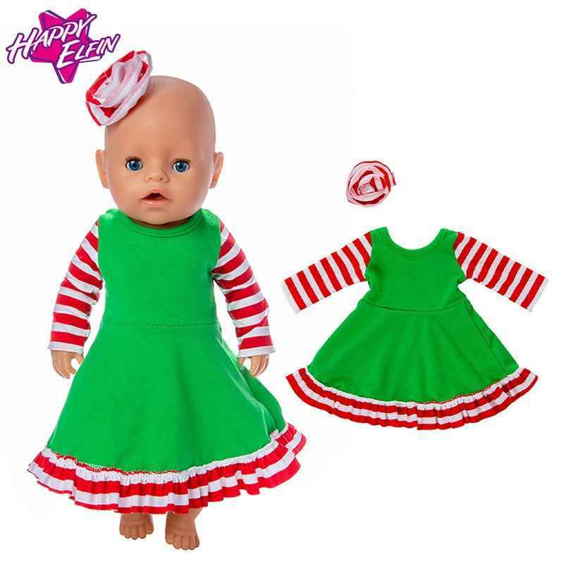 亚马逊热卖新款18寸美国女孩娃娃衣服43cm夏芙娃娃衣服绿色圣诞裙
