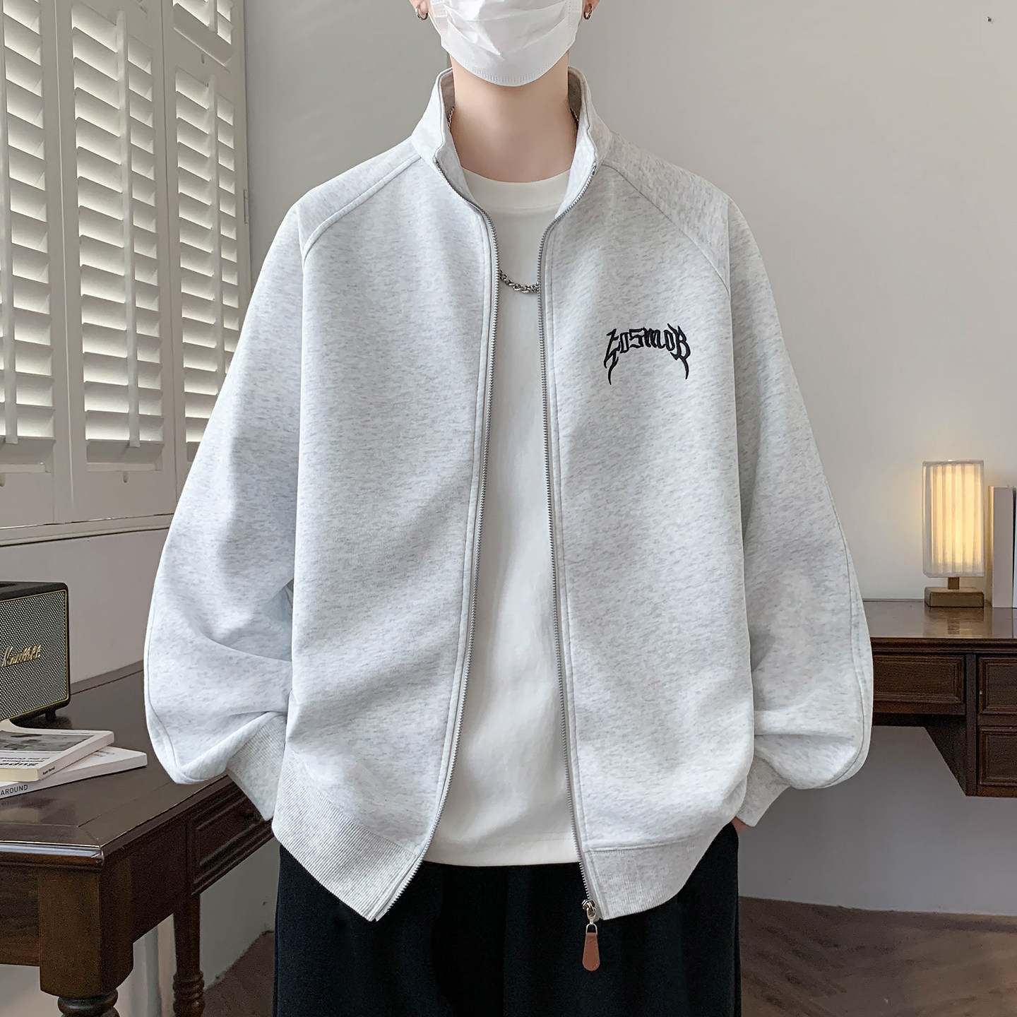 秋季潮流宽松卫衣开衫男士青少年学生潮流帅气上衣运动棒球服外套