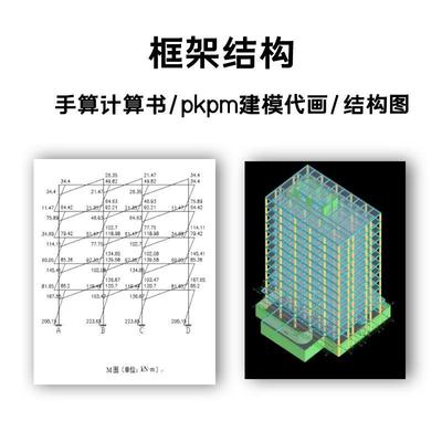 框架结构设计 一榀框架 手算计算书 pkpm建模代做结构图图纸