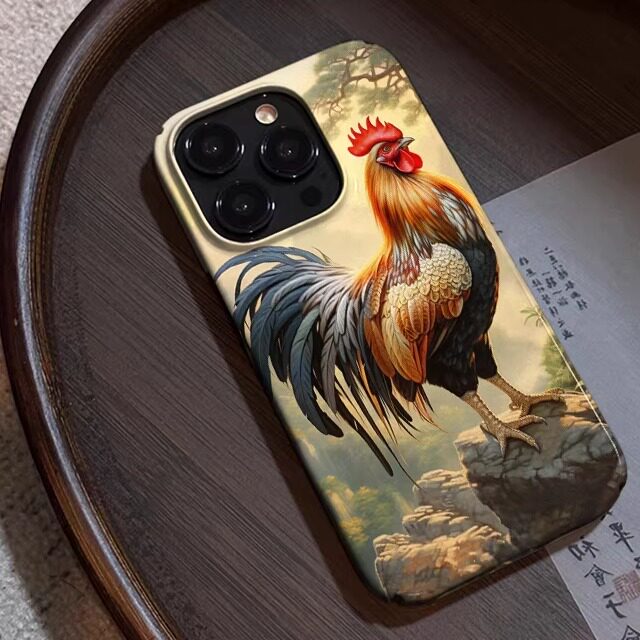 雄鸡登峰寓意新启程适用于苹果16promax开运手机壳iPhone15pro菲林壳14Plus国风13mini公鸡12古风11招福xsmax