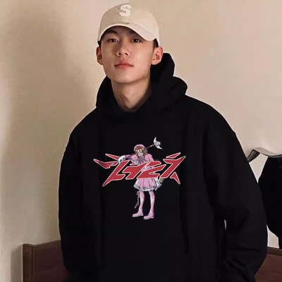 2727WORLD 百变小樱联名印花男女情侣青春美式复古秋冬抓绒帽衫