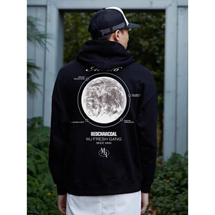 顽童MJ116主理MJFRESHGANGx红炭联名地球印花套头连帽卫衣帽衫
