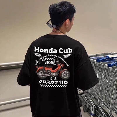 重磅 新品复古摩托车系列本田幼兽CC110印花男女美式短袖T恤潮牌