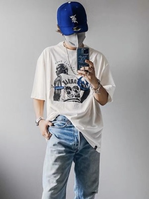 TRAVIS SCOTT CACTUS JACK 藤原浩闪电三方联名TS人像印花短袖T恤