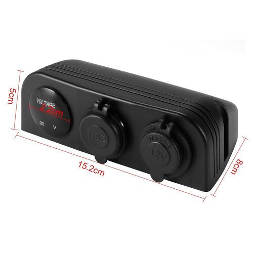 亚马逊热销汽摩房车游艇改装双USB电压表点烟器帐篷式12-24V