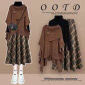 秋季 搭配显瘦连衣裙三件套 针织毛衣打底衫 女装 穿搭一整套2025新款