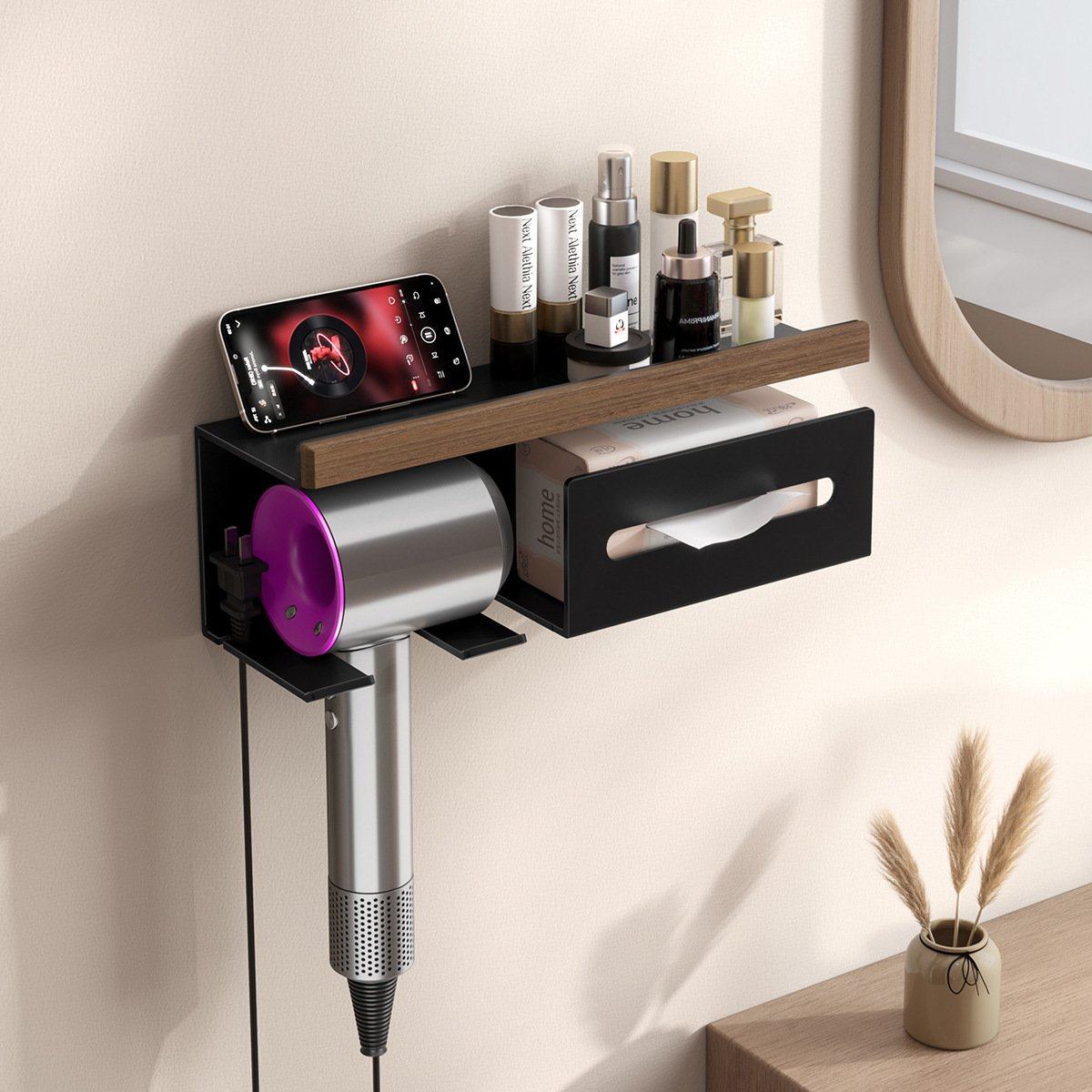 胡桃木吹风机挂架卫生间浴室洗漱台免打孔壁挂置物架擦手纸盒支架,家庭/个人清洁工具,吹风机置物架,淘宝优惠券,粉丝福利购,淘宝优惠卷