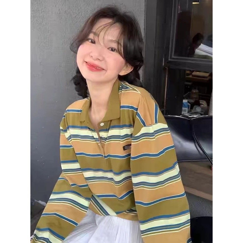 现货高定MM春夏新款男女装字母刺绣贴饰宽松条纹长袖polo衫上衣,女装/女士精品,卫衣/绒衫,淘宝优惠券,粉丝福利购,淘宝优惠卷