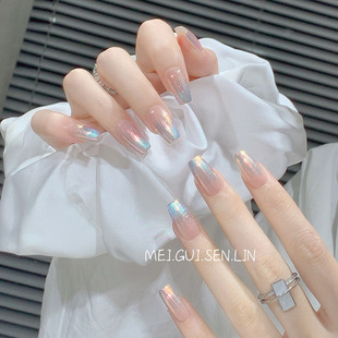 中长款 海兰手工定制穿戴甲渐变色法式 美甲成品指甲贴 玫瑰森林