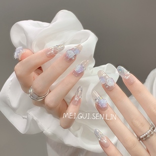 玫瑰森林绝戴佳人温柔法式 花朵穿戴甲成品显白小众手工美甲 长款