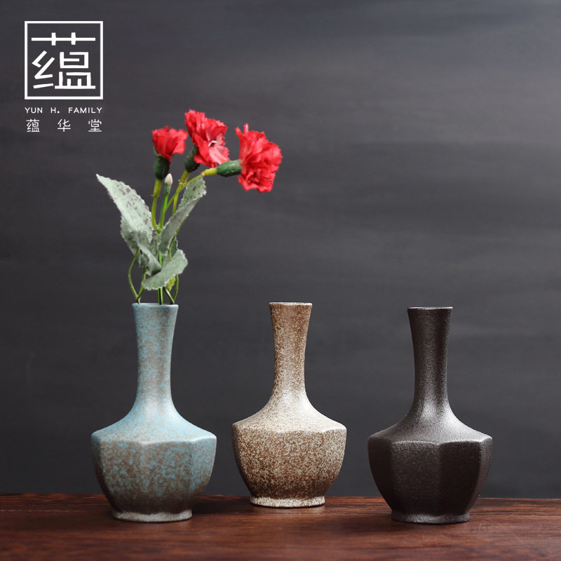 日式迷你小花插 陶瓷花瓶 粗陶花插陶艺摆件 仿真干花花插小花瓶