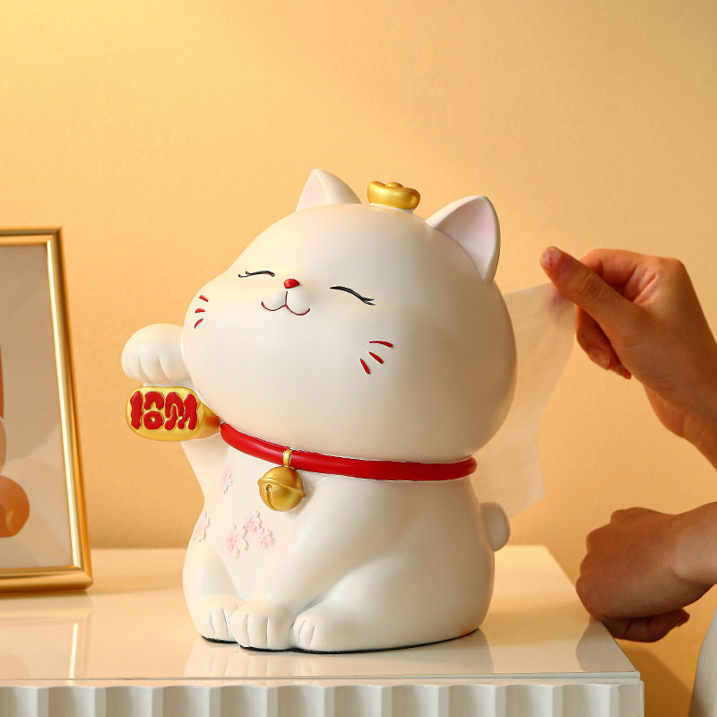 招财猫餐巾纸巾盒客厅茶几轻奢抽纸盒简约可爱设计感家居装饰摆件