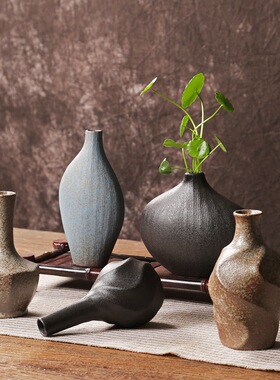 小花瓶摆件粗陶窑变小花器茶道禅意水培小花插陶瓷家居小摆件