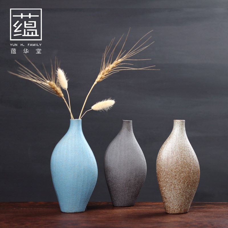 粗陶花瓶 日式复古迷你小花插创意瓷瓶茶道工艺品水培花器