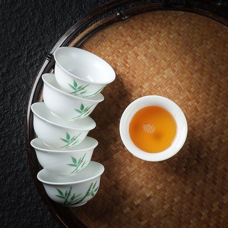 功夫小茶杯6只装陶瓷单个茗杯茶盏冰裂茶碗青瓷白骨瓷