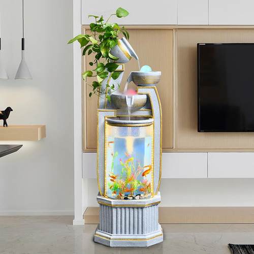 简约客厅循环水鱼缸装饰室内电视柜旁流水摆件创意喷泉落地景观