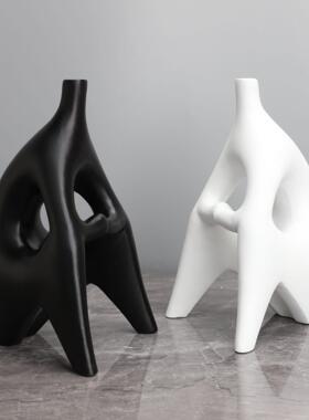 现代简约黑白无头人物雕塑树脂摆件样板房售楼部客厅创意软装饰品