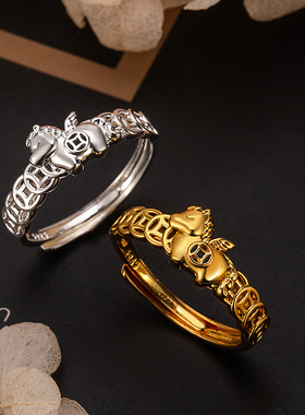 马年新款金色马上有钱戒指礼物