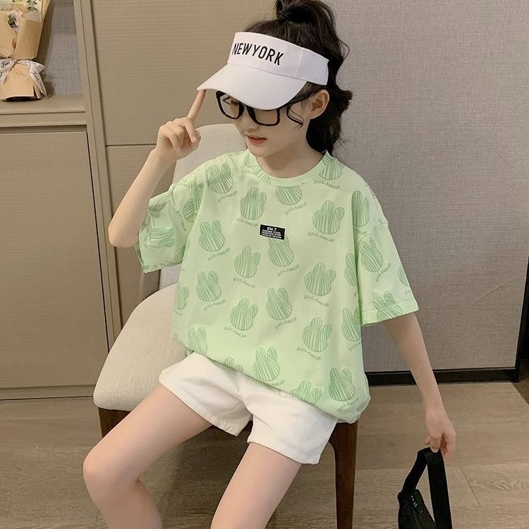 冰丝短袖T恤女童夏装洋气2025上衣新款中大童时髦潮童装薄款儿童