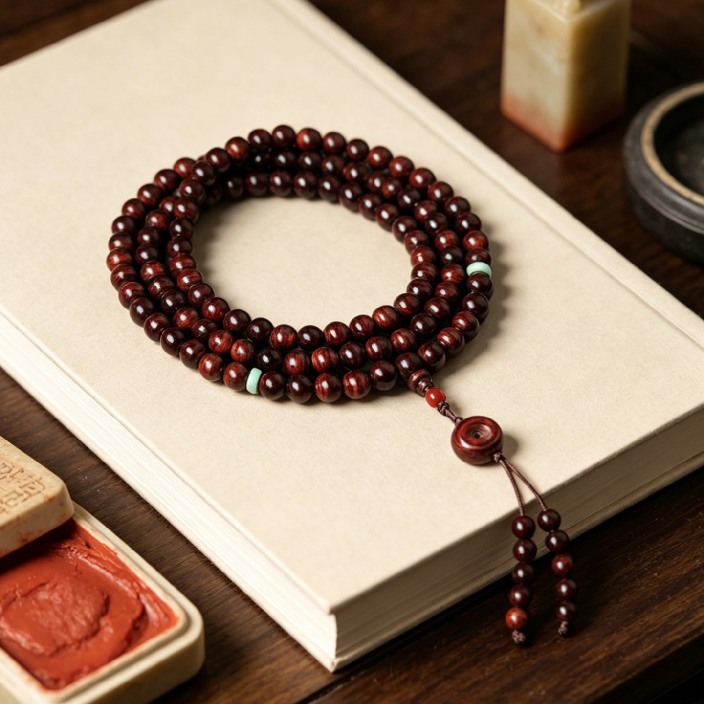 濮暹海南黄花梨手串女士8mmx108颗念珠紫油梨老料木质佛珠手链男