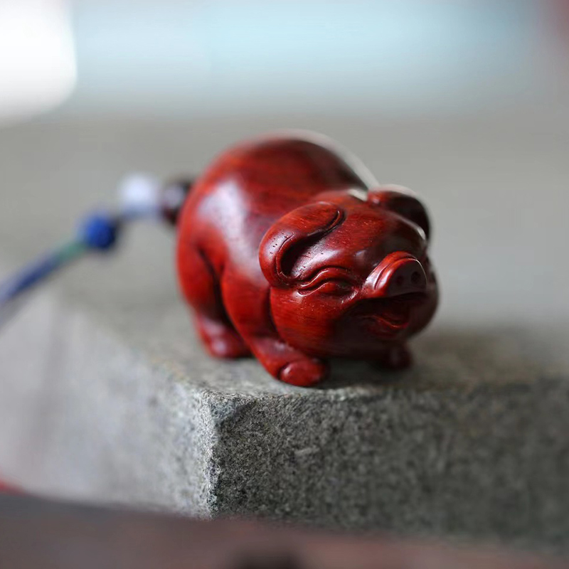 生肖猪吊坠钥匙扣挂件手把件木质