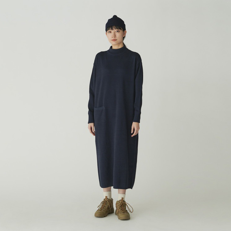 snowpeak雪峰2024秋冬Co/Ny/Pe Knit连衣裙高领长袖保暖女款裙子