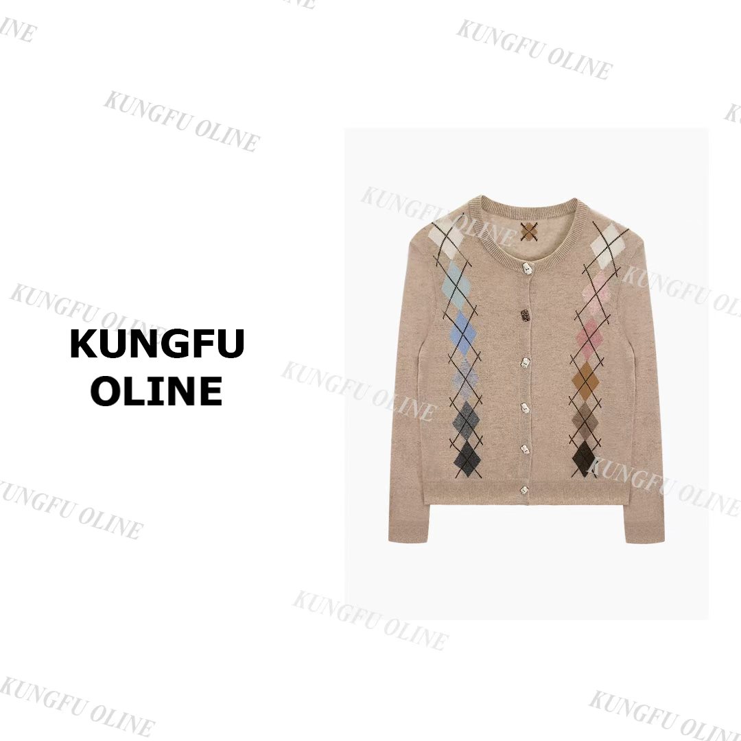 【小妖】KS7-49早秋新款开衫女格菱纹休闲百搭长袖针织衫