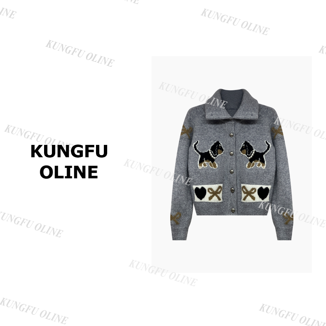 【小妖】KS30-83秋冬新款翻领开衫上衣女小狗设计百搭针织衫