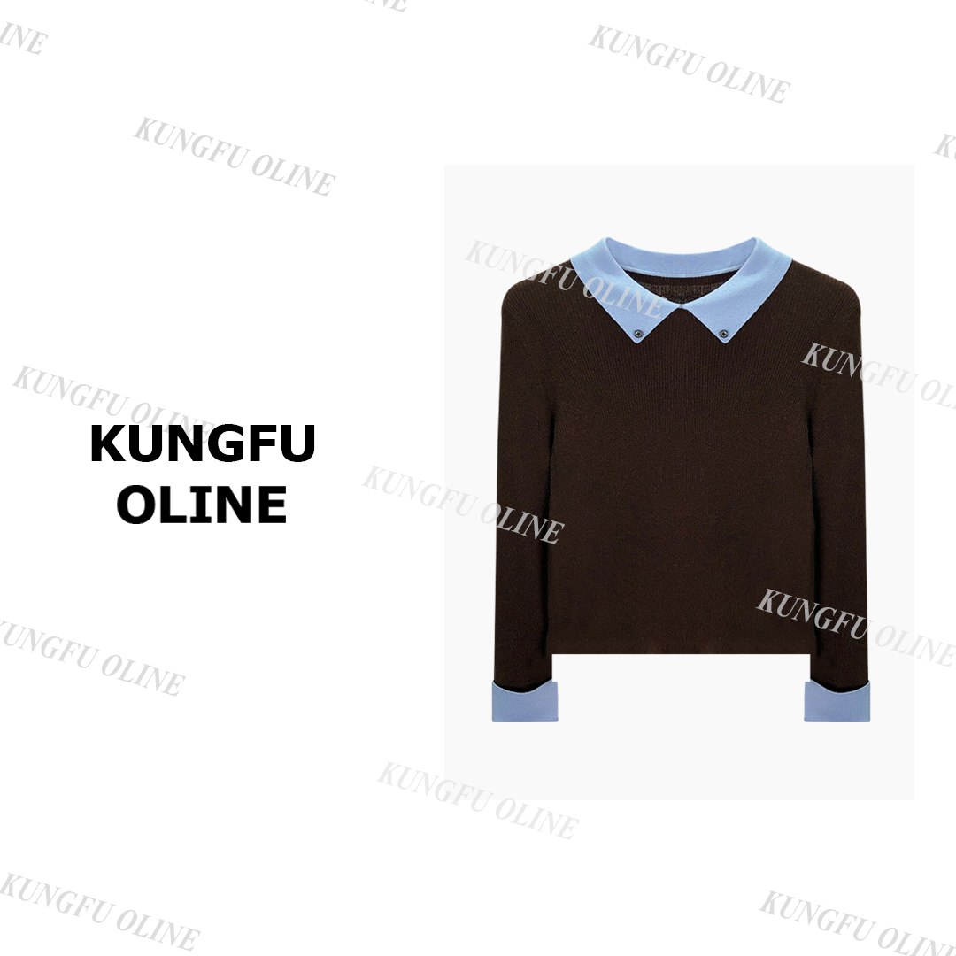 【小妖】MY17-96秋季新款polo领套头撞色上衣女休闲百搭针织衫