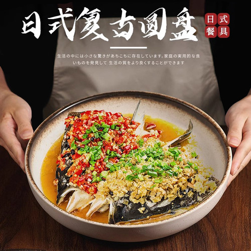 粤琛鱼头盘盘子陶瓷圆形10寸包邮