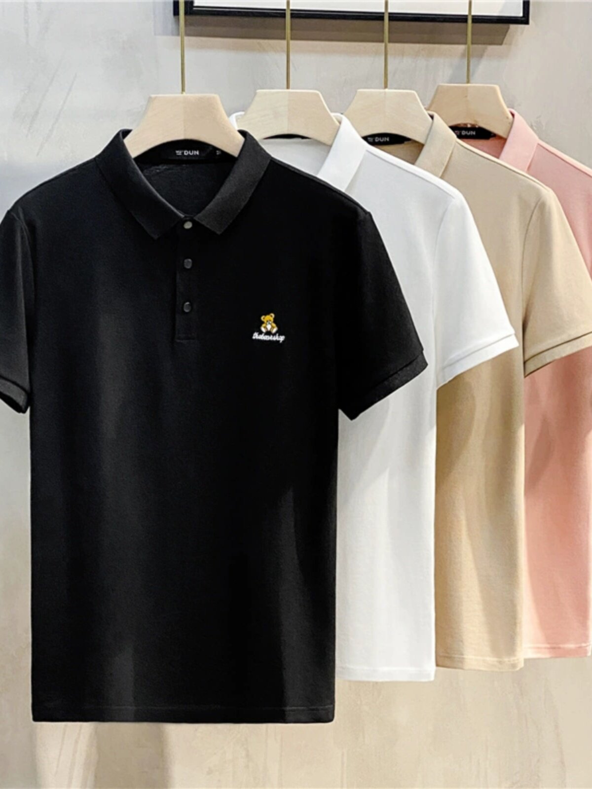 SIMPLE BEAR EMBROIDERY HANDSOME LAPEL HIGH-END POLO SHIRT MENS TREND TIDE BRAND SUMMER LED T-SHIRT MENS SHORT SLEEVES