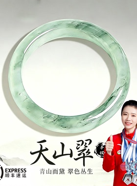 天山翠手镯女冰种飘花玉镯子天然玉石高级感礼物送女友妈妈长辈