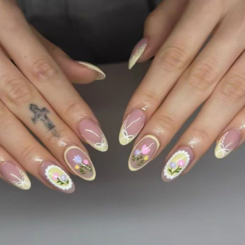 清甜温柔郁金香奶黄法式蝴蝶结ins风可拆卸美甲 press on nail