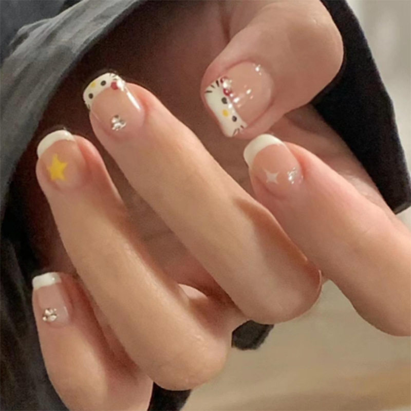 法式猫咪星芒爆闪堆钻可爱甜美少女可拆卸美甲片穿戴甲24片,彩妆/香水/美妆工具,美甲工具,淘宝优惠券,粉丝福利购,淘宝优惠卷