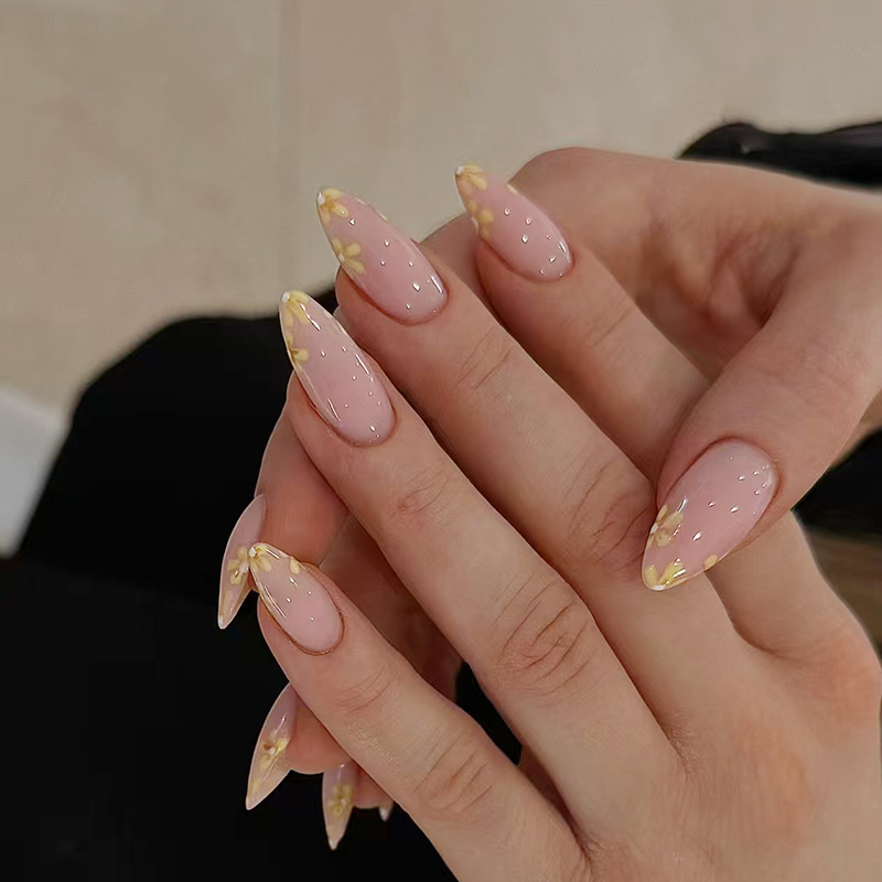 外贸甜美黄色小花时尚百搭欧美ins风可拆卸美甲片 press on nail