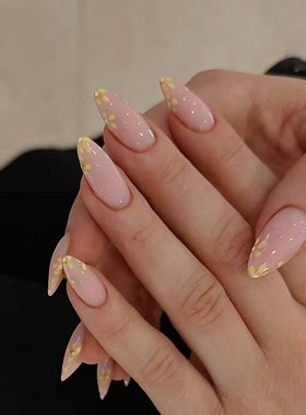 外贸甜美黄色小花时尚百搭欧美ins风可拆卸美甲片 press on nail