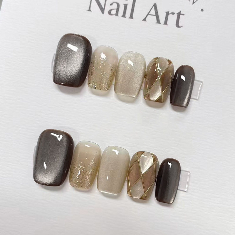 棋盘格猫眼穿戴甲片可拆卸指甲美拉德风美甲片细闪指甲贴片30片,彩妆/香水/美妆工具,美甲工具,淘宝优惠券,粉丝福利购,淘宝优惠卷