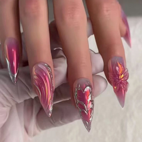 立体液态鎏银波纹腮红甜酷欧美风可拆卸穿戴甲30片press on nails