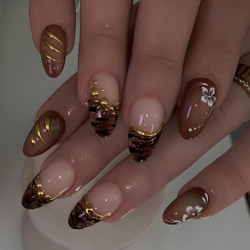 立体巧克力斑马纹猫眼法式ins风穿戴甲24片press on nails