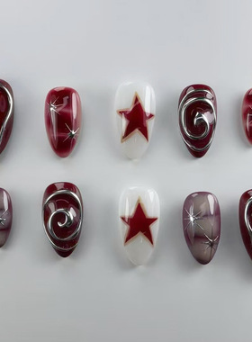 外贸立体星星金属感线条欧美ins风可拆卸美甲24片press on nails