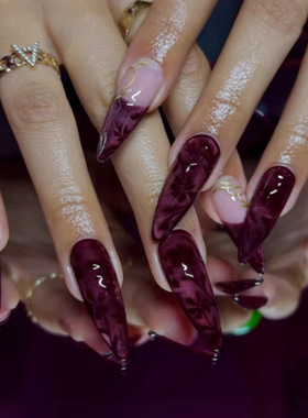 暗夜藤蔓流光猫眼法式欧美风可拆卸穿戴甲24片 press on nails